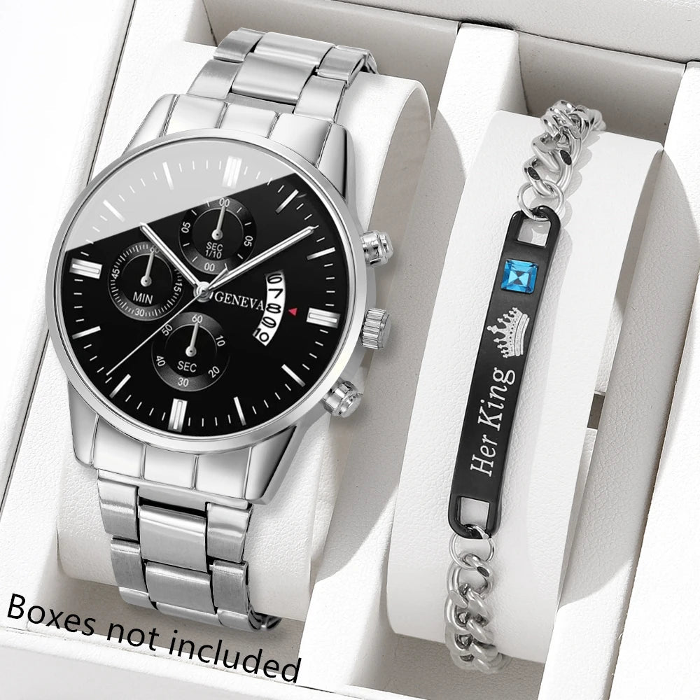Montre en acier inoxydable calendrier de luxe Montre - bracelet à Quartz hommes - FoytiShop