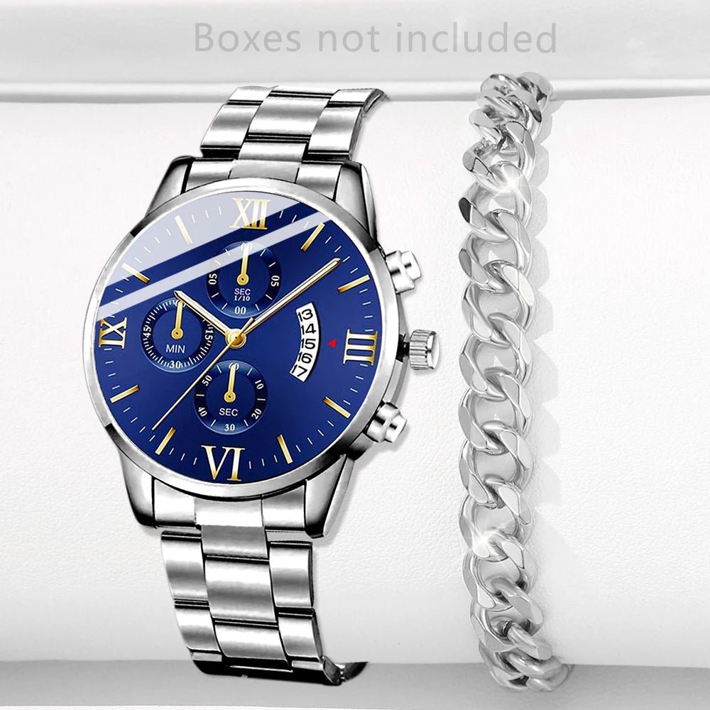 Montre en acier inoxydable calendrier de luxe Montre - bracelet à Quartz hommes - FoytiShop