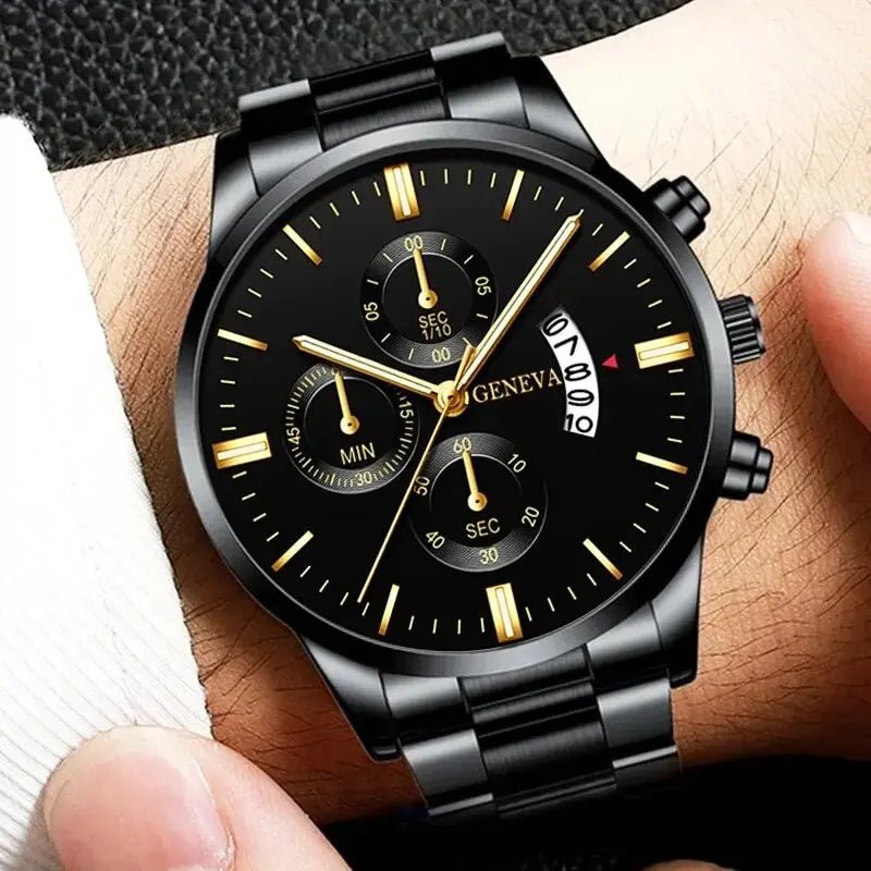 Montre en acier inoxydable calendrier de luxe Montre - bracelet à Quartz hommes - FoytiShop