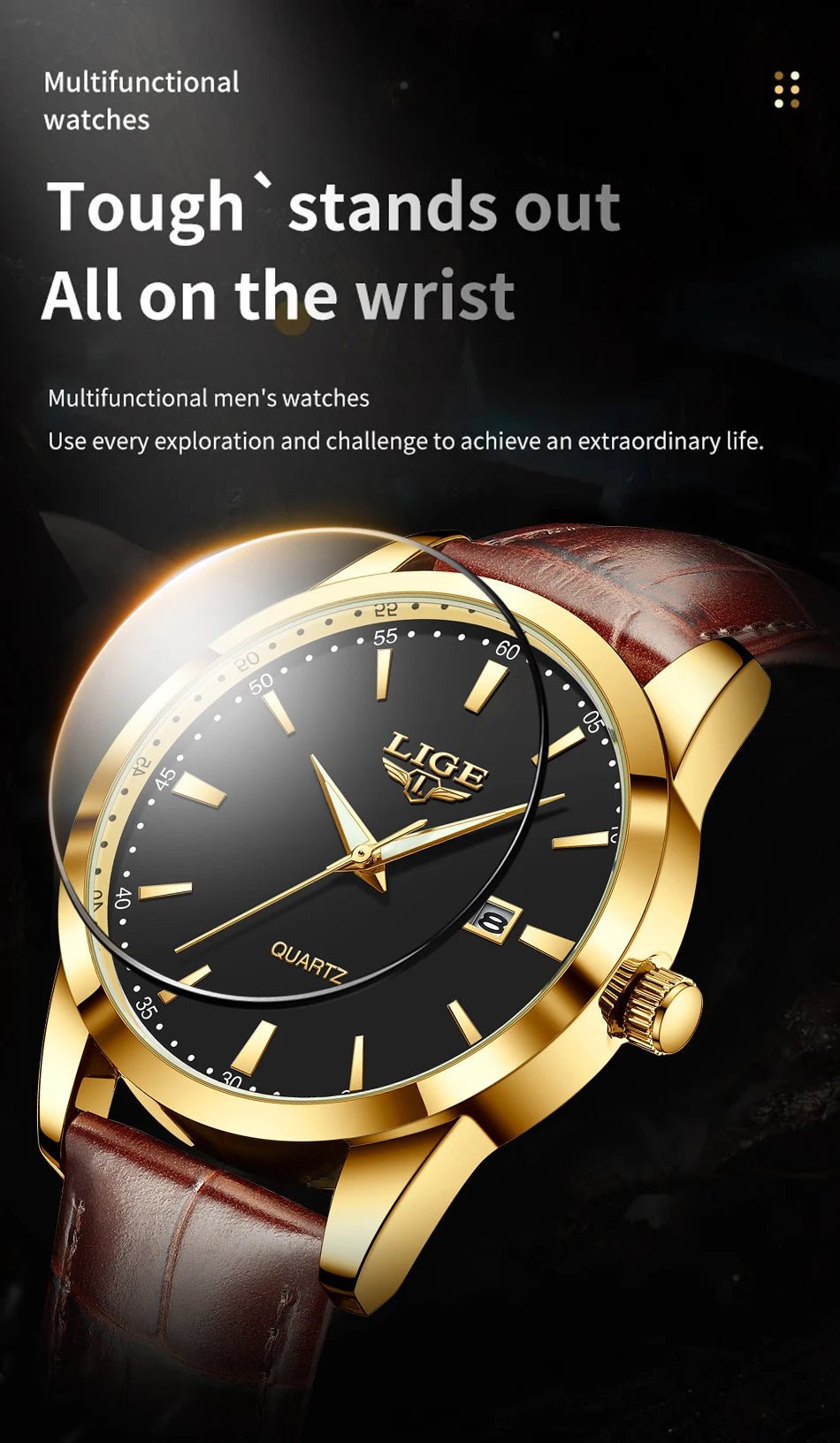 Montre haut de gamme de luxe militaire Montre à Quartz pour hommes mode cuir étanche sport chronographe - FoytiShop
