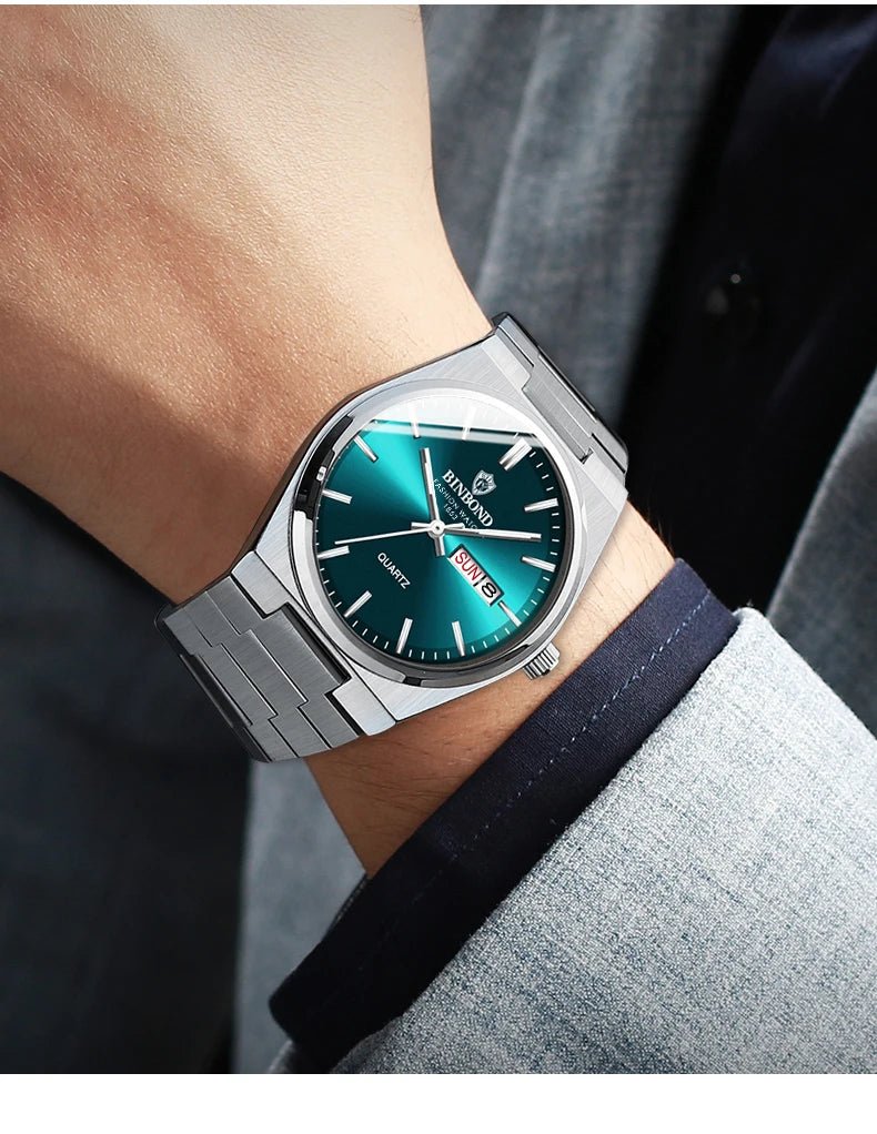Montre Homme Affaires Loisirs Quartz Acier Inoxydable - Étanche Calendrier Lumineux - FoytiShop