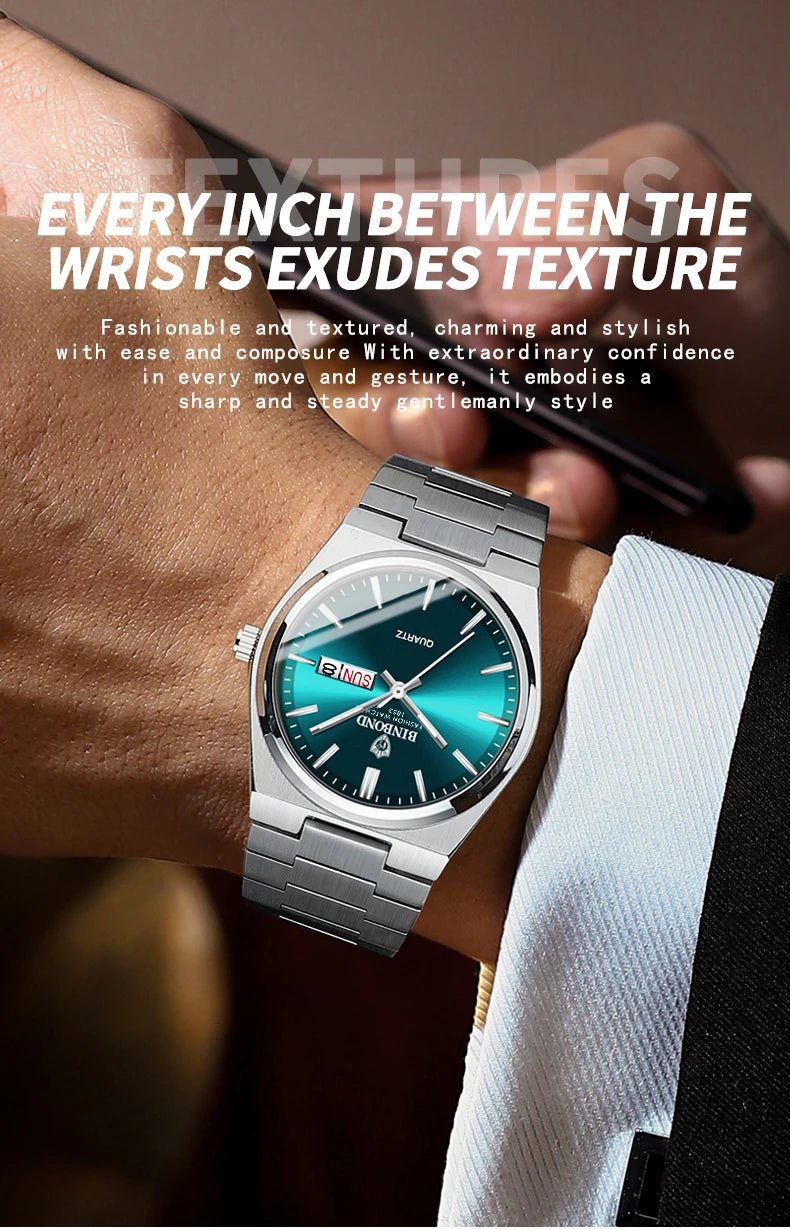 Montre Homme Affaires Loisirs Quartz Acier Inoxydable - Étanche Calendrier Lumineux - FoytiShop