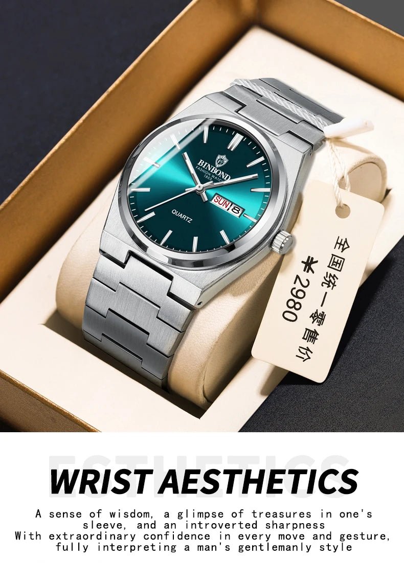 Montre Homme Affaires Loisirs Quartz Acier Inoxydable - Étanche Calendrier Lumineux - FoytiShop