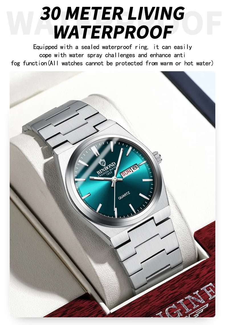 Montre Homme Affaires Loisirs Quartz Acier Inoxydable - Étanche Calendrier Lumineux - FoytiShop