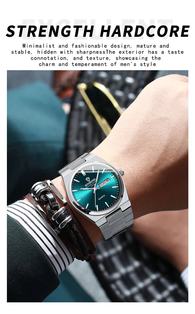 Montre Homme Affaires Loisirs Quartz Acier Inoxydable - Étanche Calendrier Lumineux - FoytiShop