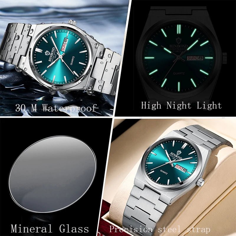 Montre Homme Affaires Loisirs Quartz Acier Inoxydable - Étanche Calendrier Lumineux - FoytiShop