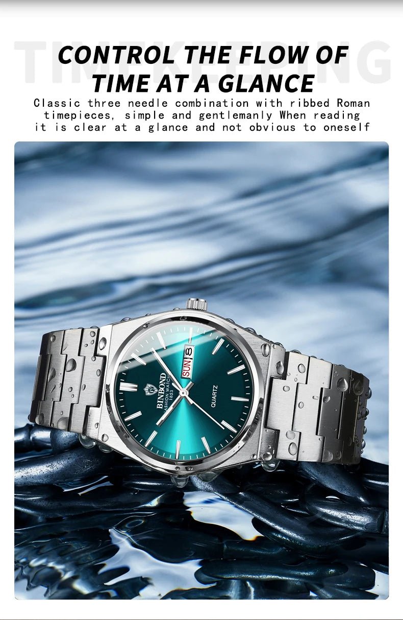 Montre Homme Affaires Loisirs Quartz Acier Inoxydable - Étanche Calendrier Lumineux - FoytiShop