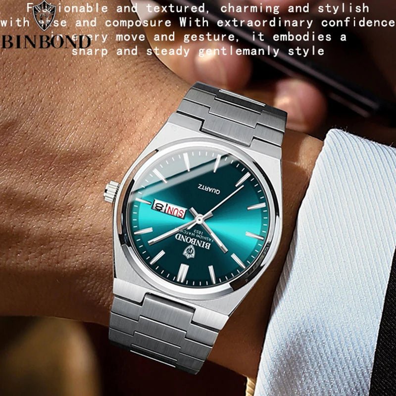 Montre Homme Affaires Loisirs Quartz Acier Inoxydable - Étanche Calendrier Lumineux - FoytiShop