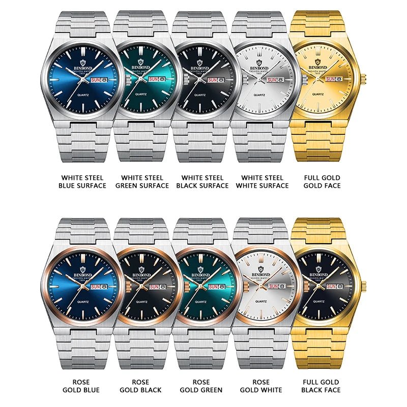 Montre Homme Affaires Loisirs Quartz Acier Inoxydable - Étanche Calendrier Lumineux - FoytiShop