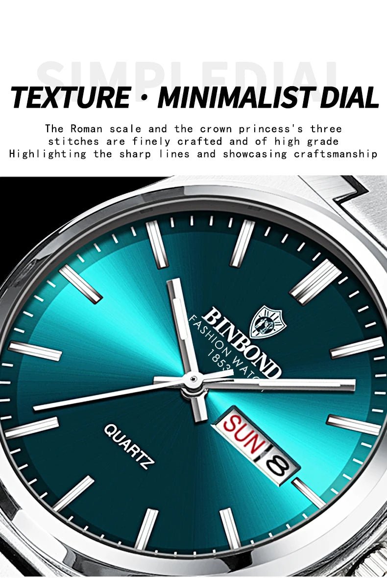 Montre Homme Affaires Loisirs Quartz Acier Inoxydable - Étanche Calendrier Lumineux - FoytiShop