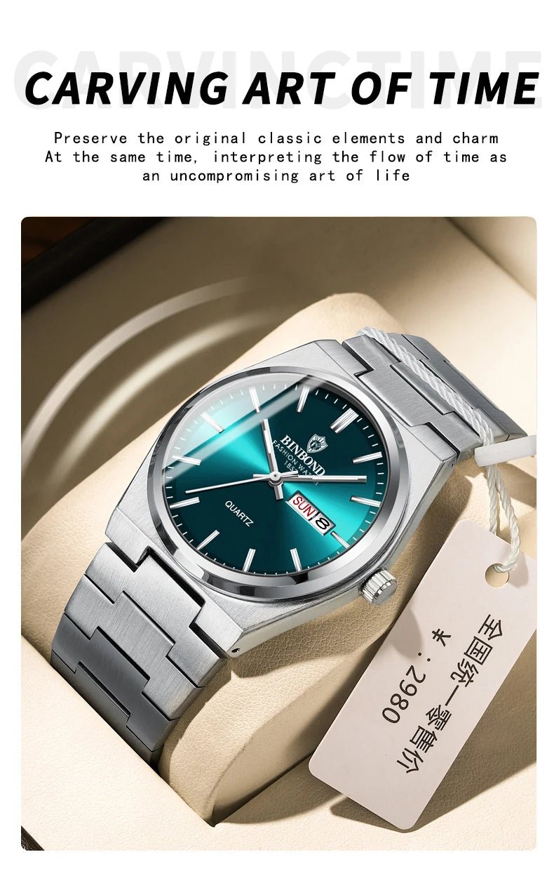 Montre Homme Affaires Loisirs Quartz Acier Inoxydable - Étanche Calendrier Lumineux - FoytiShop