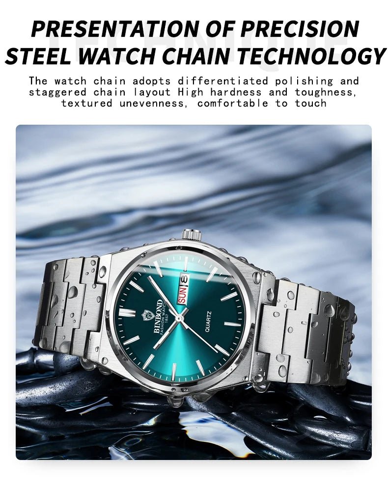 Montre Homme Affaires Loisirs Quartz Acier Inoxydable - Étanche Calendrier Lumineux - FoytiShop