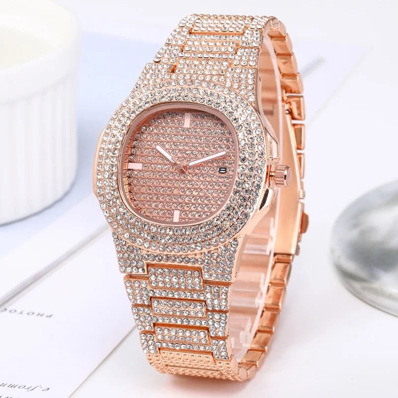 Montre Homme Quartz Acier Inoxydable Calendrier - Diamant Luxe Sport - FoytiShop