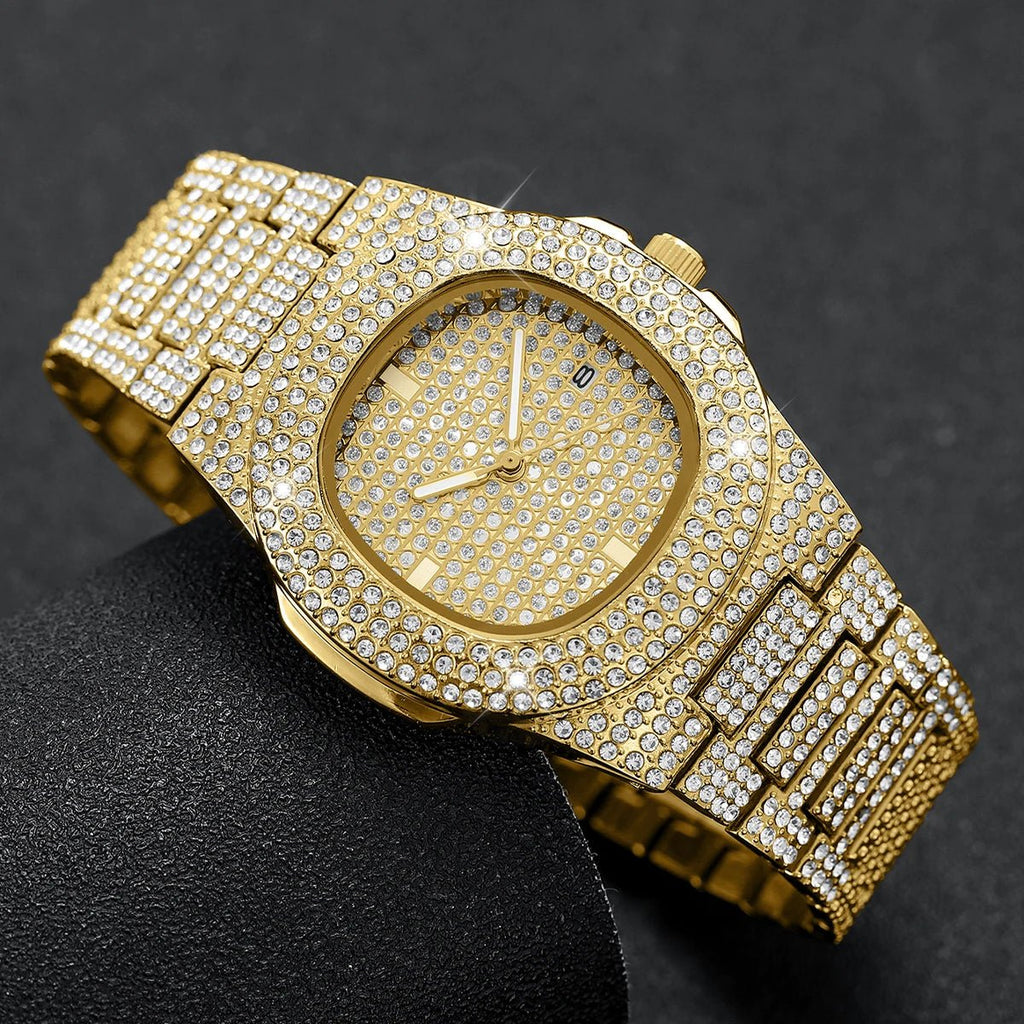 Montre Homme Quartz Acier Inoxydable Calendrier - Diamant Luxe Sport - FoytiShop