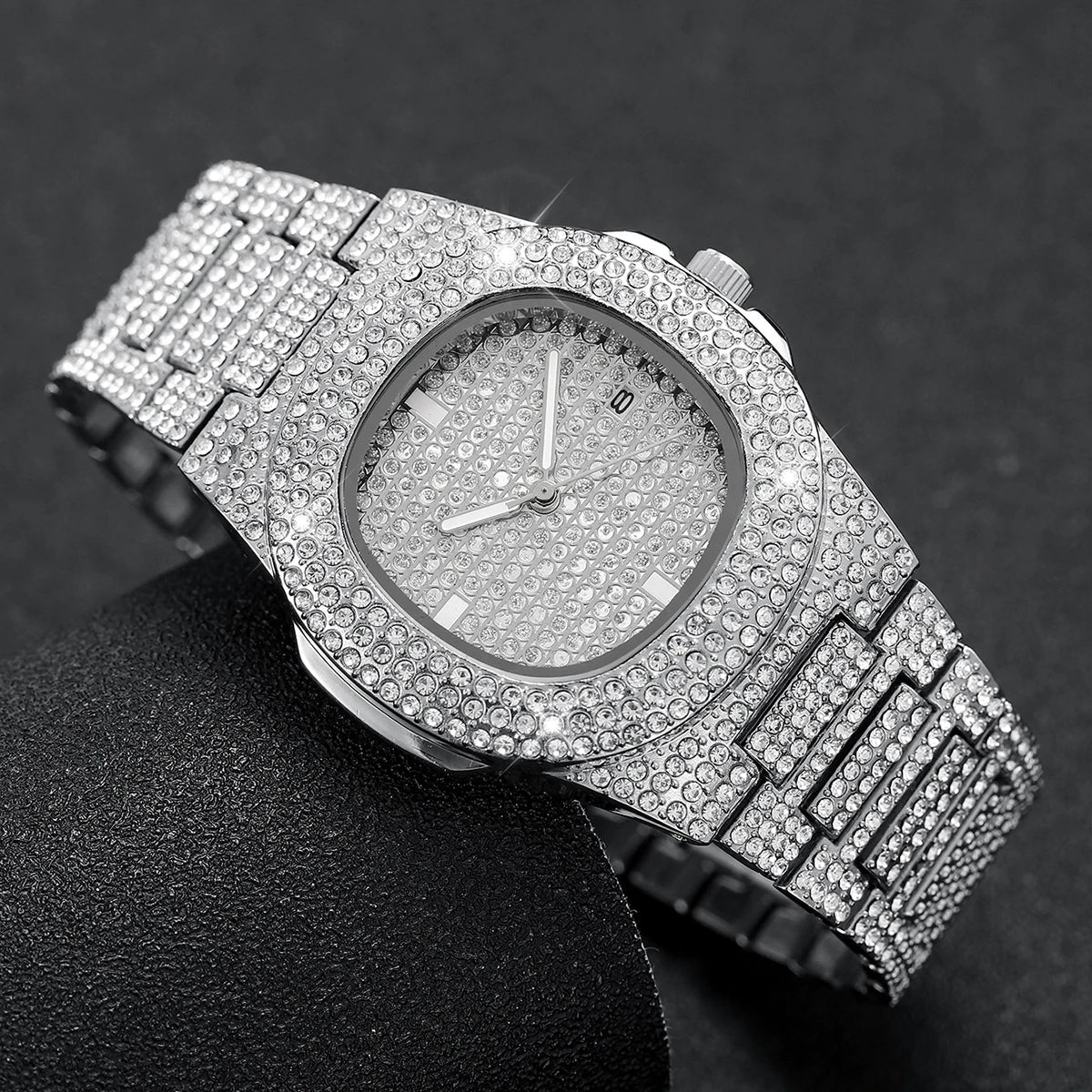Montre Homme Quartz Acier Inoxydable Calendrier - Diamant Luxe Sport - FoytiShop