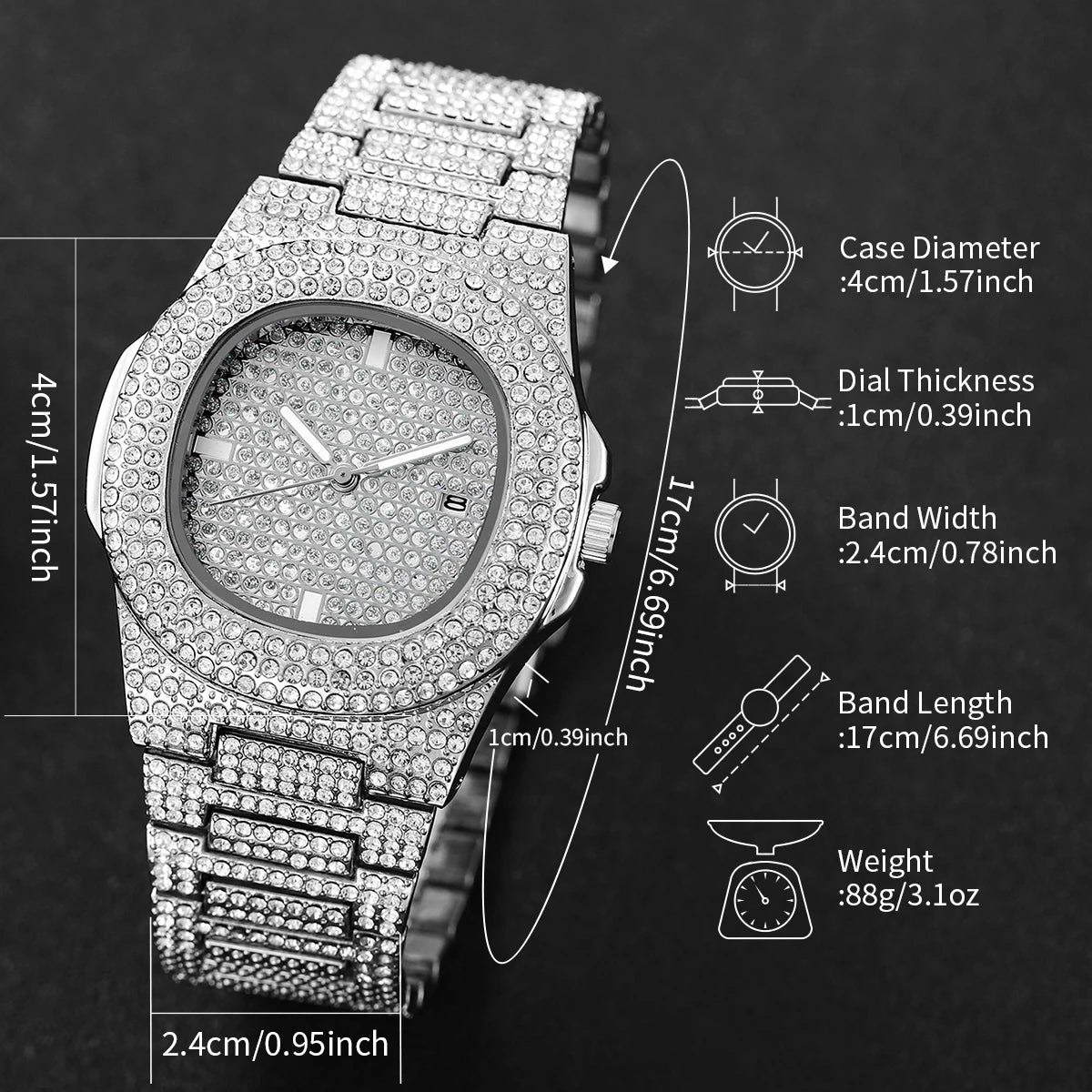 Montre Homme Quartz Acier Inoxydable Calendrier - Diamant Luxe Sport - FoytiShop