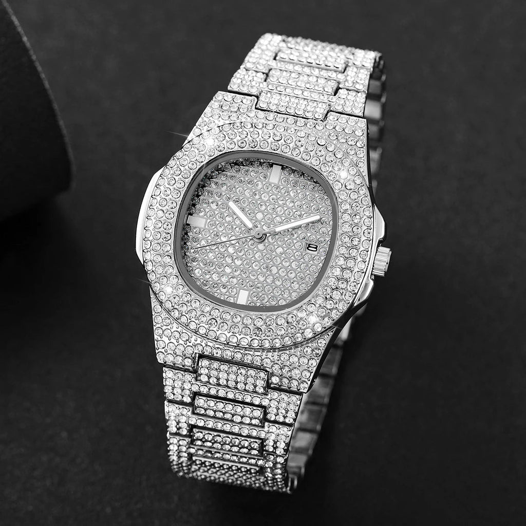 Montre Homme Quartz Acier Inoxydable Calendrier - Diamant Luxe Sport - FoytiShop