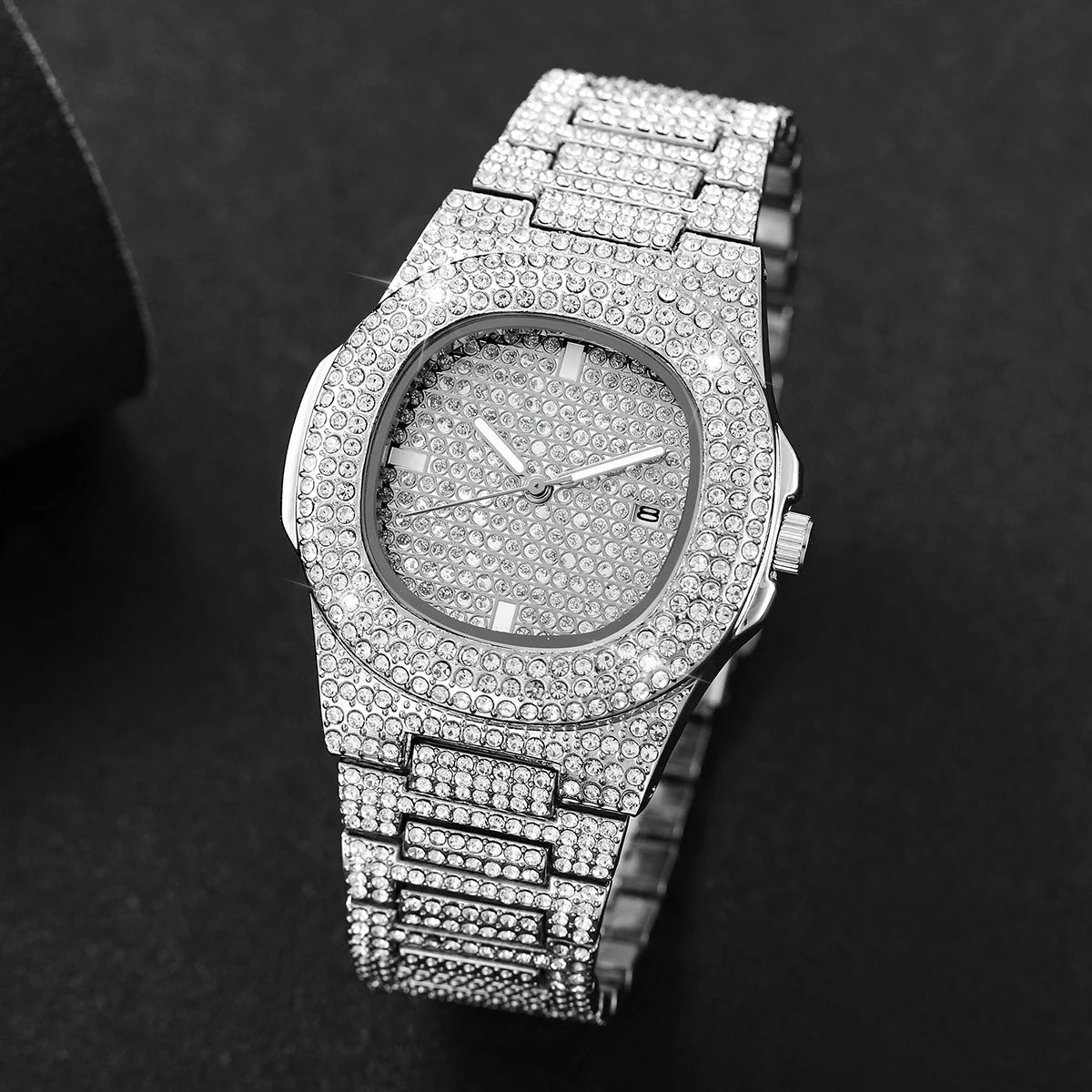 Montre Homme Quartz Acier Inoxydable Calendrier - Diamant Luxe Sport - FoytiShop