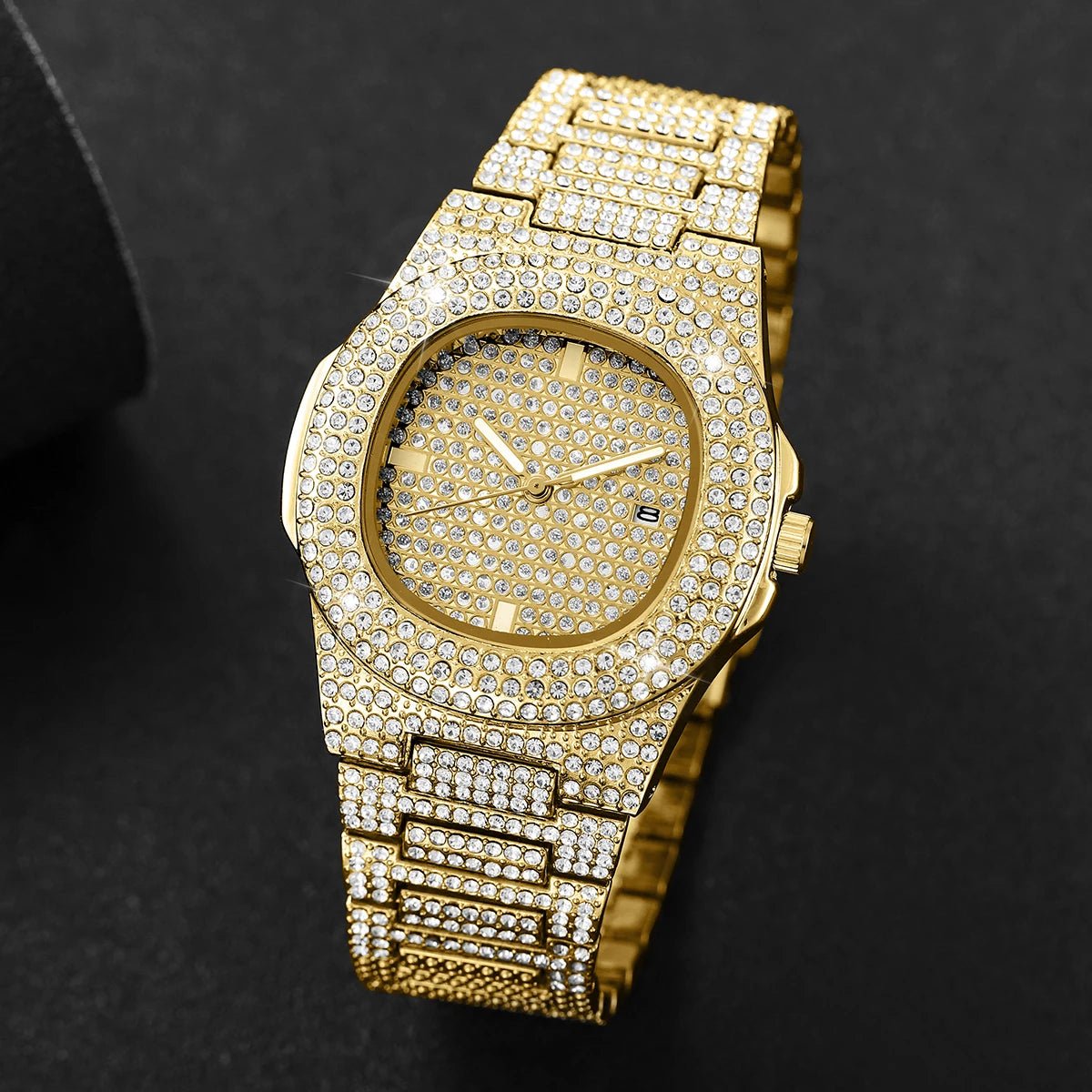Montre Homme Quartz Acier Inoxydable Calendrier - Diamant Luxe Sport - FoytiShop