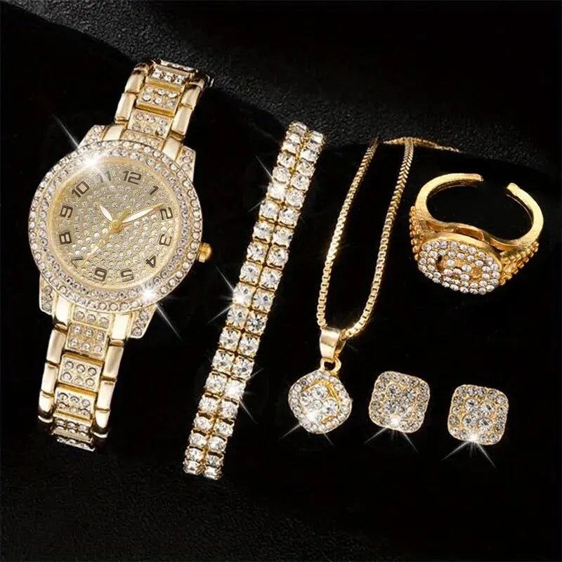 Montre Luxe Cristal Quartz Femme - Alliage Élégant Cadeau (6 pcs) - FoytiShop