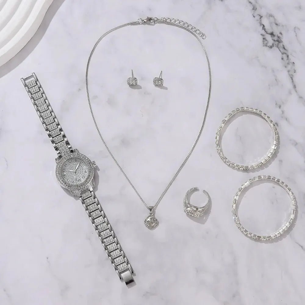 Montre Luxe Cristal Quartz Femme - Alliage Élégant Cadeau (6 pcs) - FoytiShop