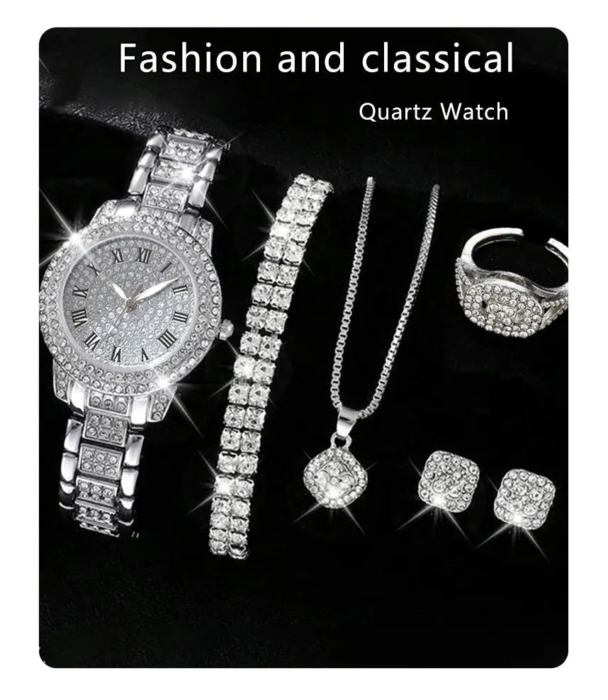 Montre Luxe Cristal Quartz Femme - Alliage Élégant Cadeau (6 pcs) - FoytiShop