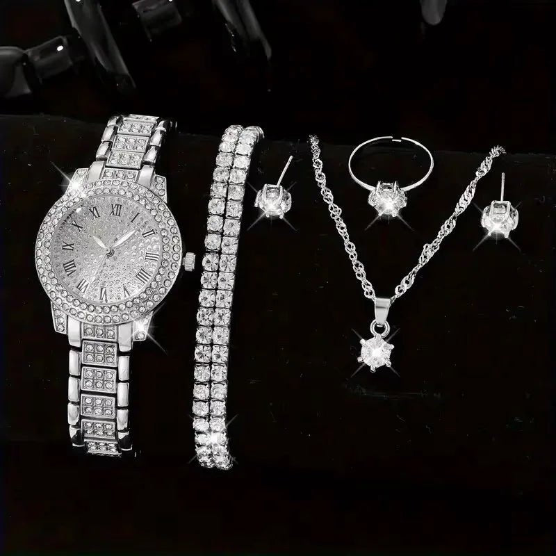 Montre Luxe Cristal Quartz Femme - Alliage Élégant Cadeau (6 pcs) - FoytiShop