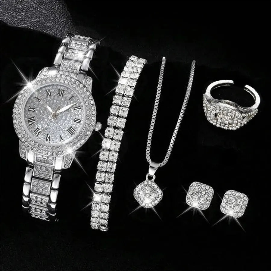 Montre Luxe Cristal Quartz Femme - Alliage Élégant Cadeau (6 pcs) - FoytiShop