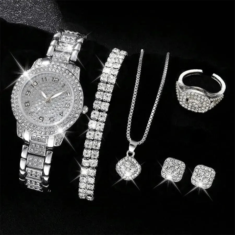 Montre Luxe Cristal Quartz Femme - Alliage Élégant Cadeau (6 pcs) - FoytiShop
