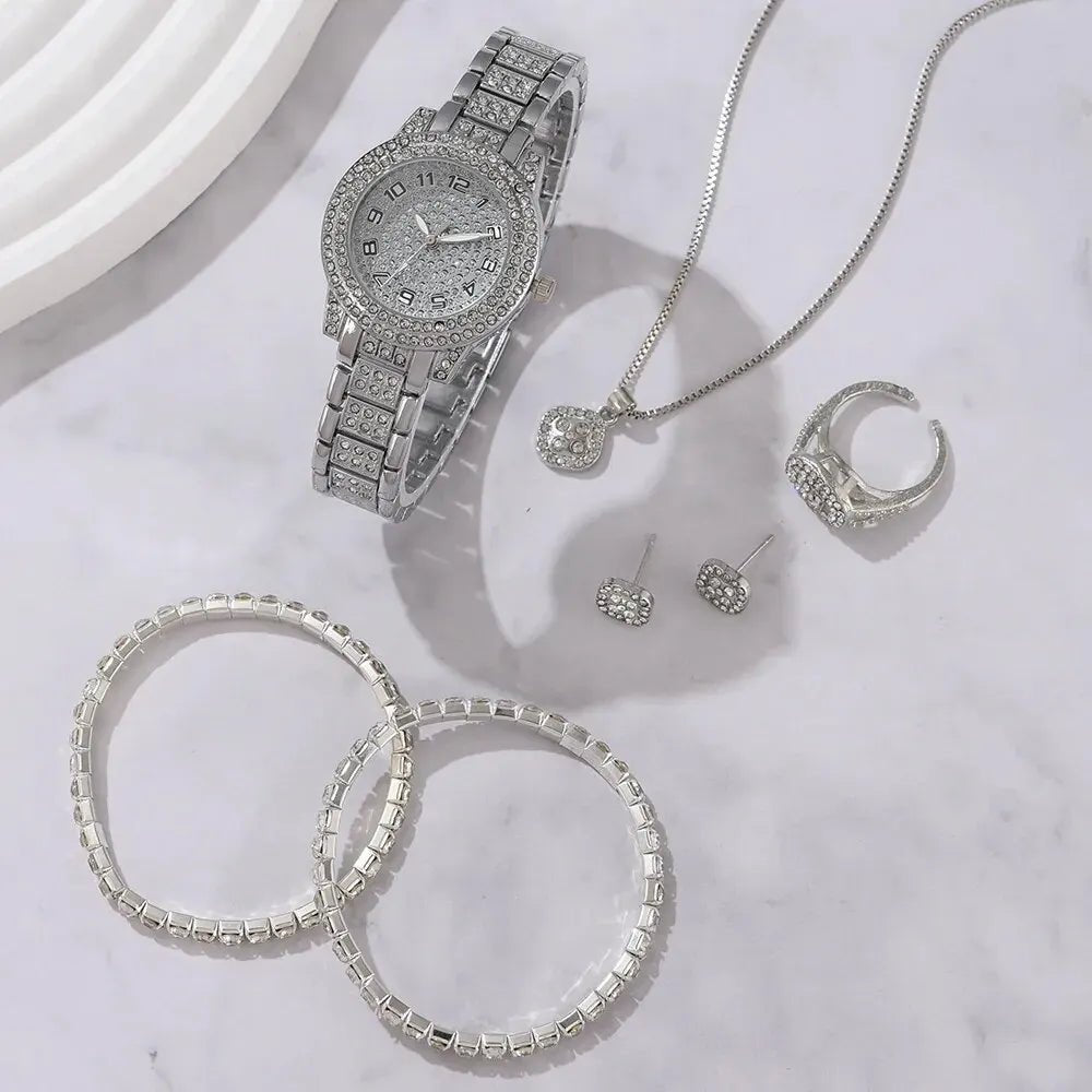 Montre Luxe Cristal Quartz Femme - Alliage Élégant Cadeau (6 pcs) - FoytiShop
