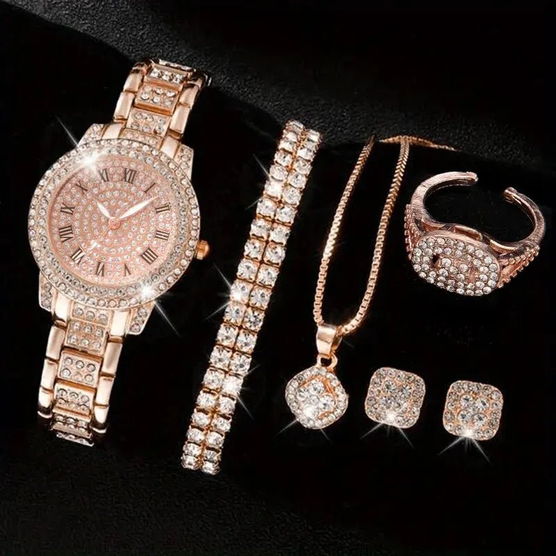 Montre Luxe Cristal Quartz Femme - Alliage Élégant Cadeau (6 pcs) - FoytiShop