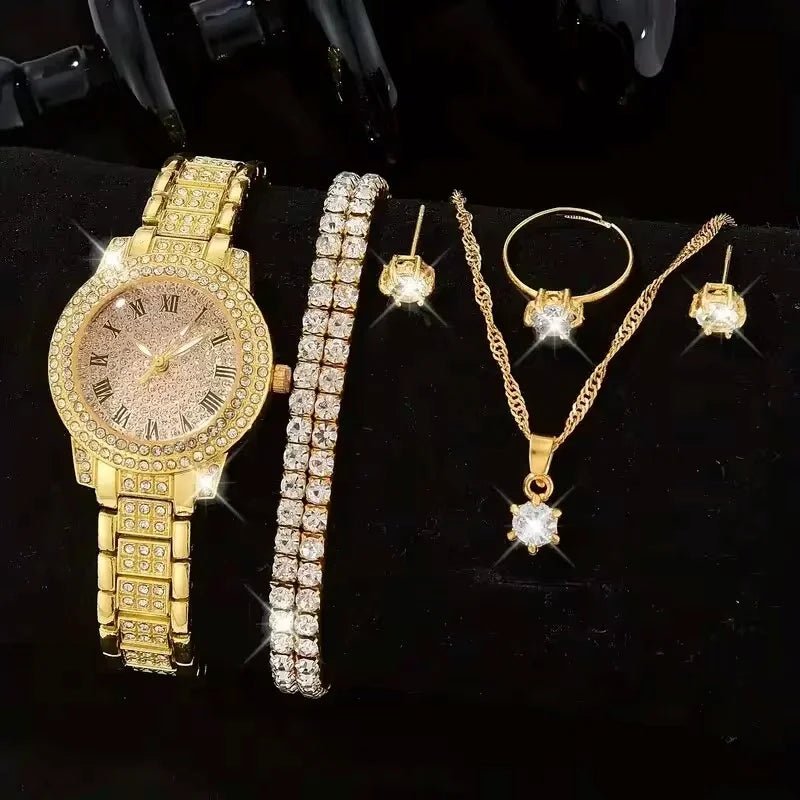 Montre Luxe Cristal Quartz Femme - Alliage Élégant Cadeau (6 pcs) - FoytiShop