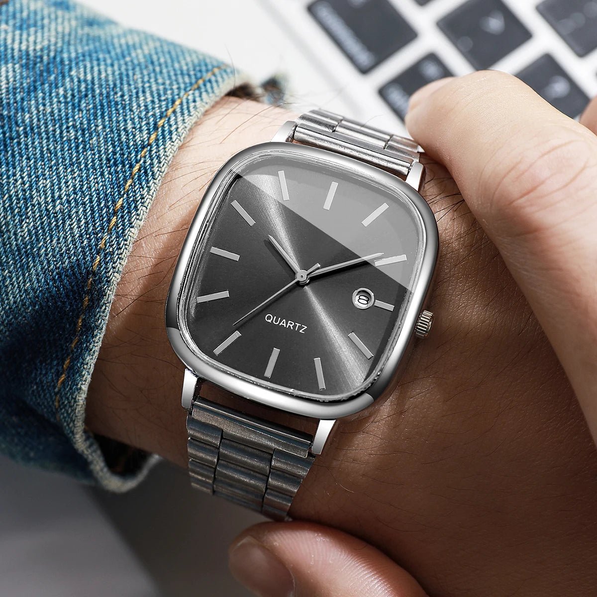 Montres d'affaires carrées pour hommes, montre à Quartz avec calendrier analogique - FoytiShop