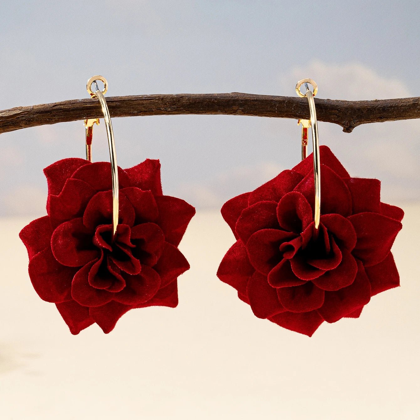 🌸 Paire de Boucles d'Oreilles Tissu Fleurs 3D Femme - Design Unique - FoytiShop