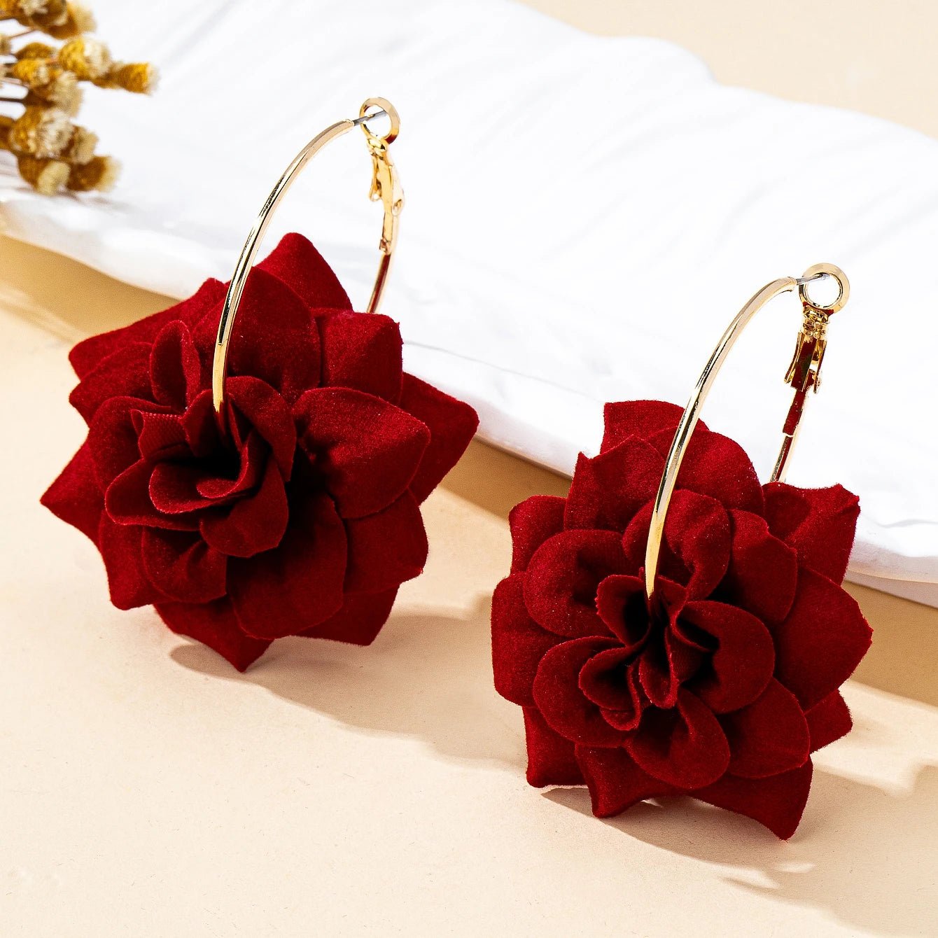 🌸 Paire de Boucles d'Oreilles Tissu Fleurs 3D Femme - Design Unique - FoytiShop
