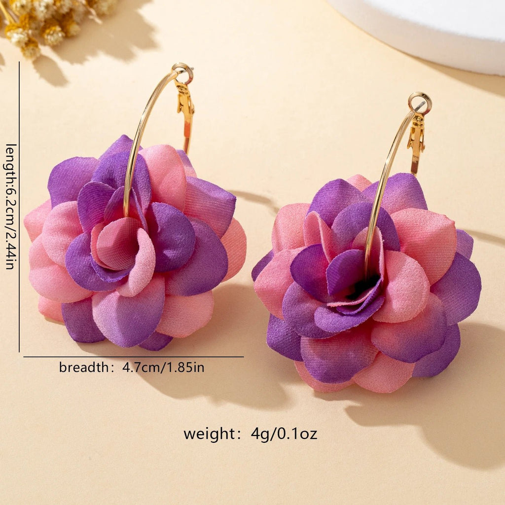 🌸 Paire de Boucles d'Oreilles Tissu Fleurs 3D Femme - Design Unique - FoytiShop