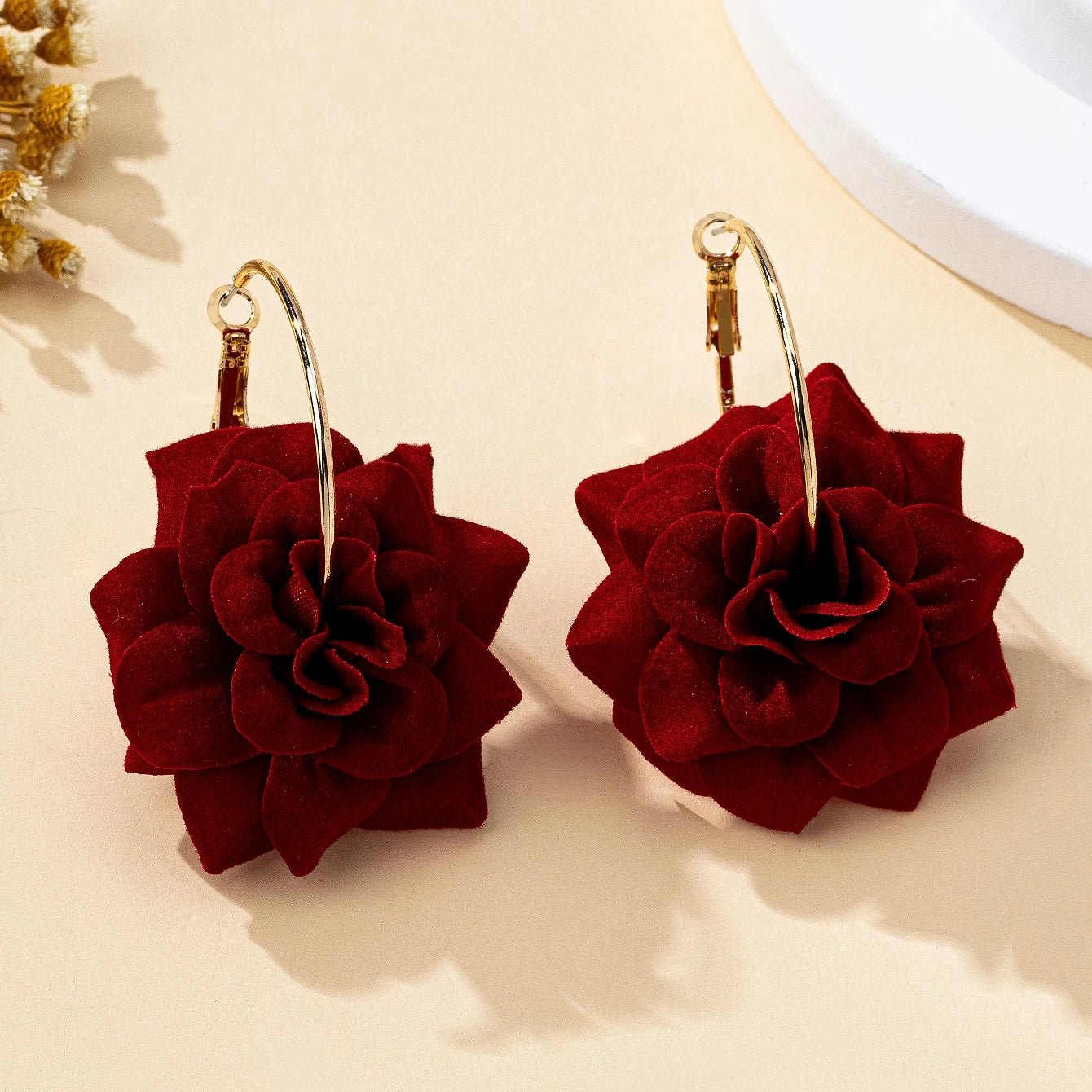 🌸 Paire de Boucles d'Oreilles Tissu Fleurs 3D Femme - Design Unique - FoytiShop