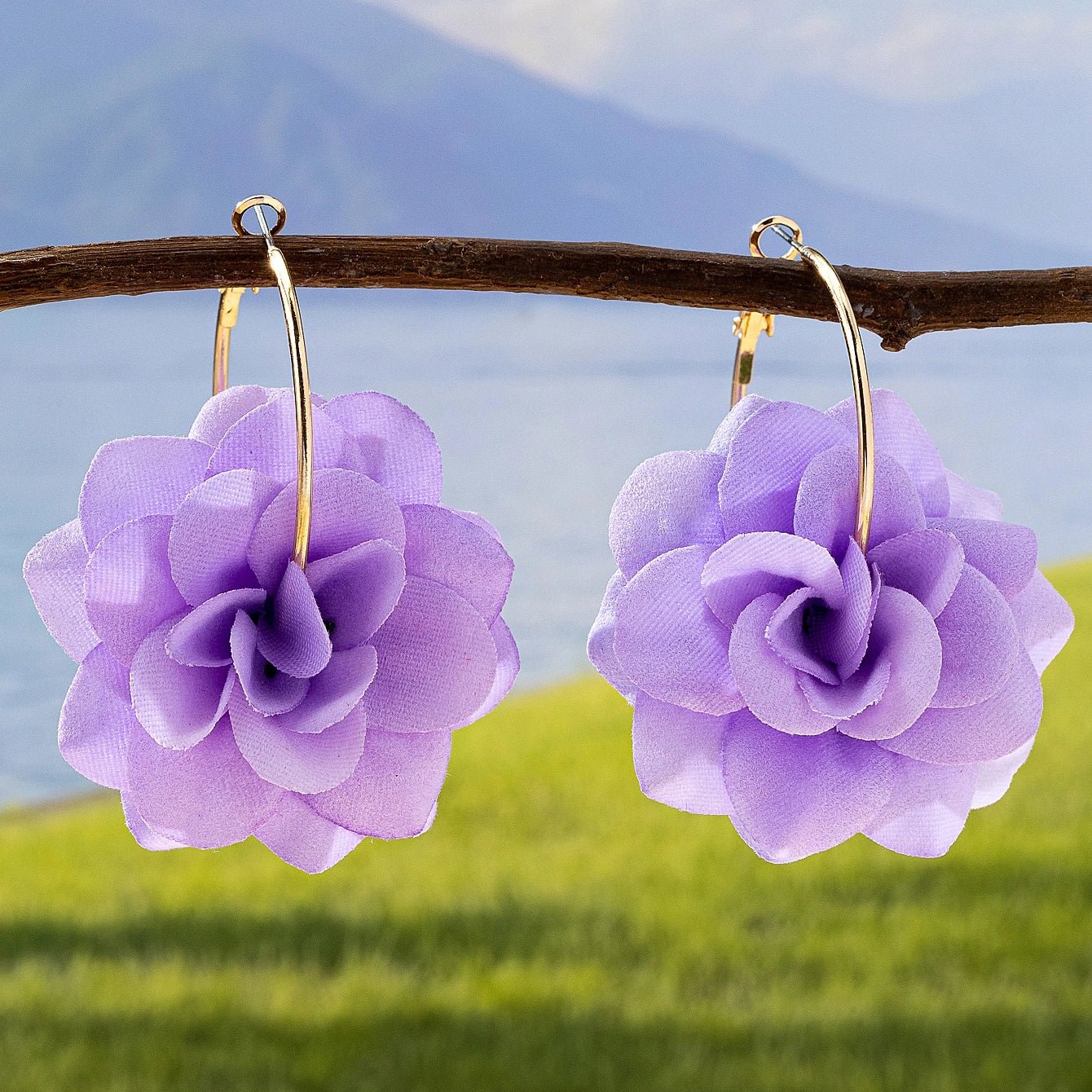 🌸 Paire de Boucles d'Oreilles Tissu Fleurs 3D Femme - Design Unique - FoytiShop