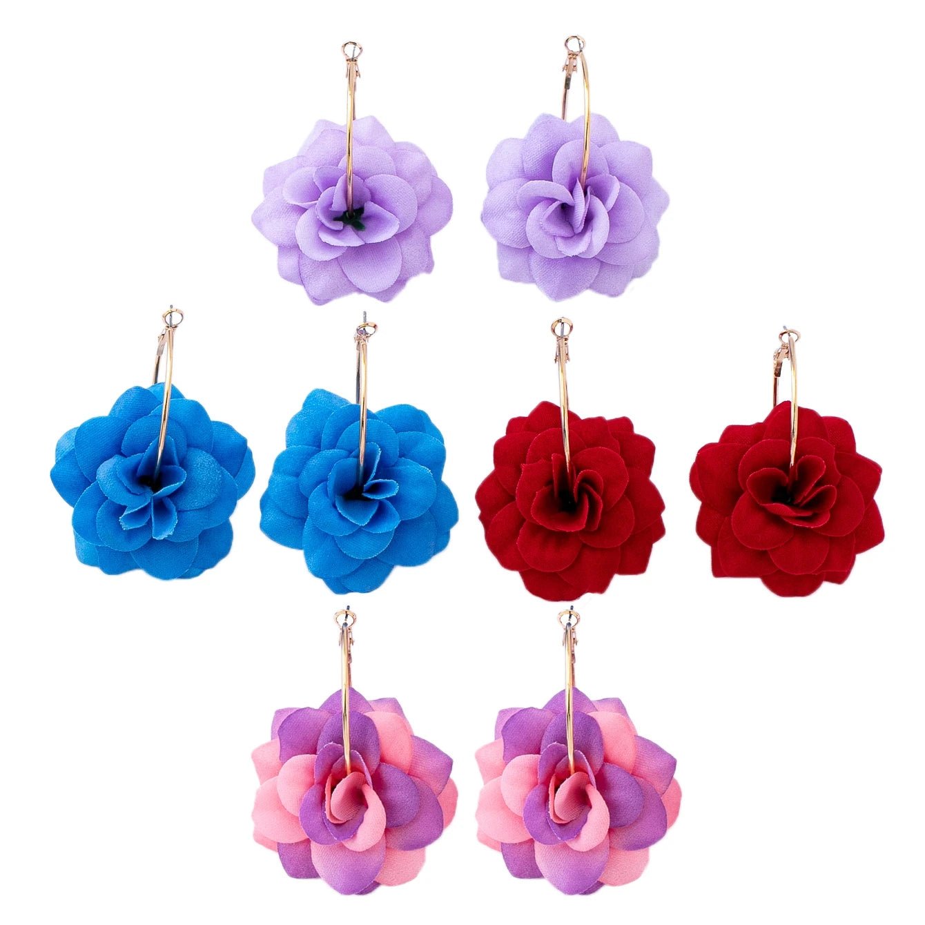 🌸 Paire de Boucles d'Oreilles Tissu Fleurs 3D Femme - Design Unique - FoytiShop