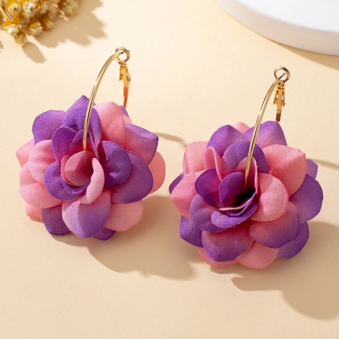 🌸 Paire de Boucles d'Oreilles Tissu Fleurs 3D Femme - Design Unique - FoytiShop