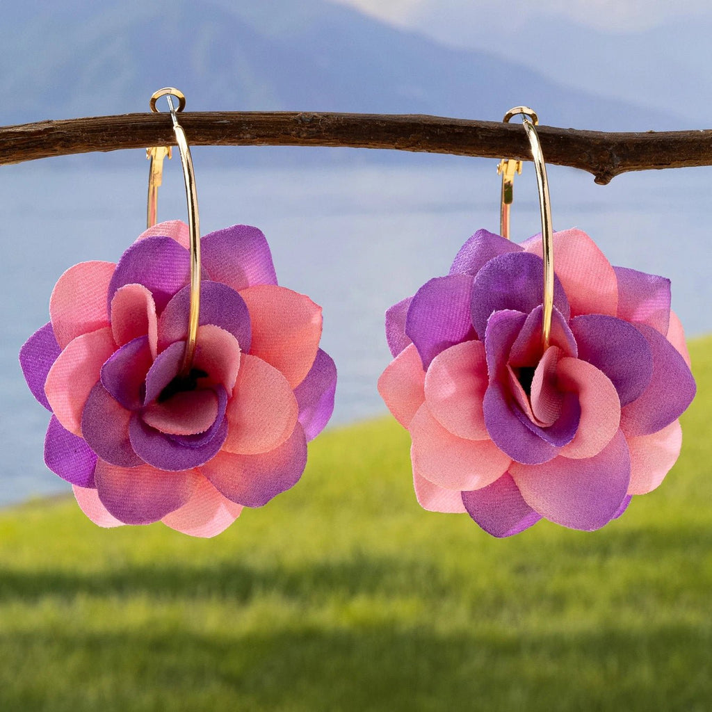 🌸 Paire de Boucles d'Oreilles Tissu Fleurs 3D Femme - Design Unique - FoytiShop
