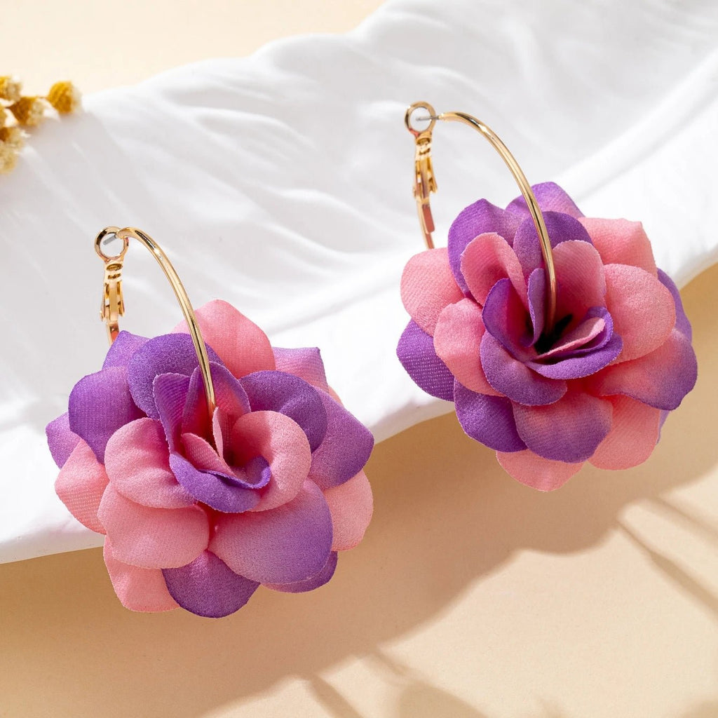 🌸 Paire de Boucles d'Oreilles Tissu Fleurs 3D Femme - Design Unique - FoytiShop