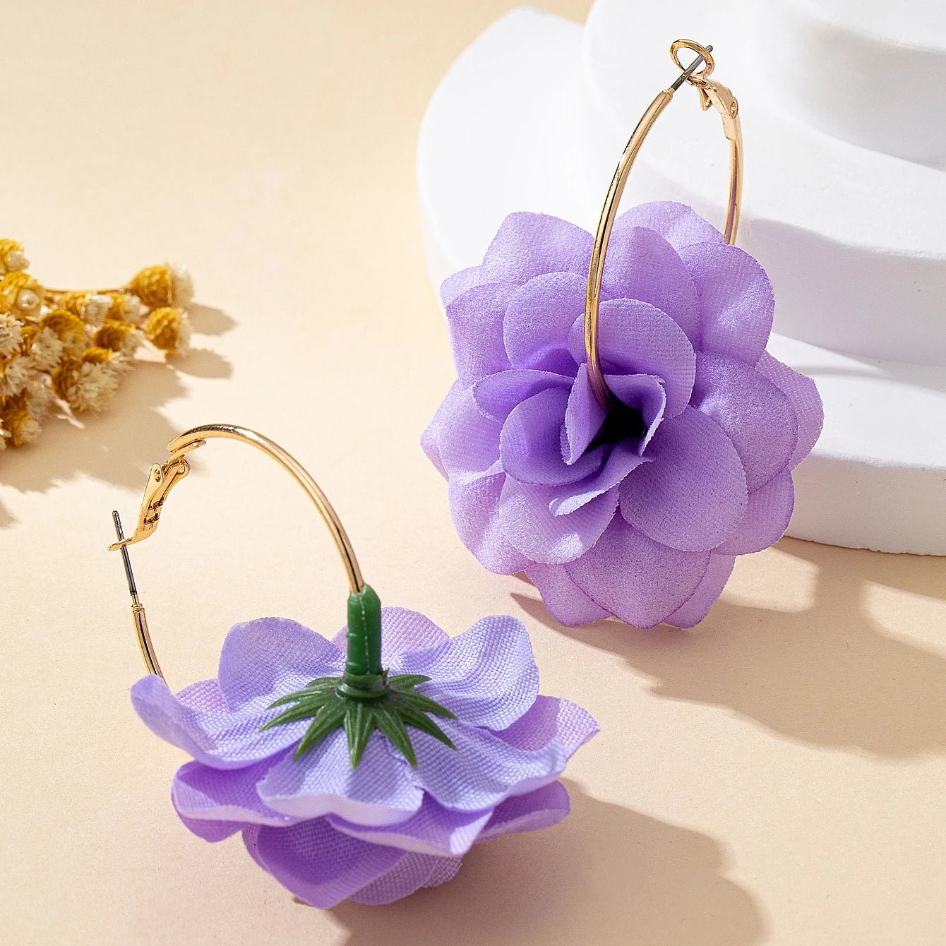 🌸 Paire de Boucles d'Oreilles Tissu Fleurs 3D Femme - Design Unique - FoytiShop