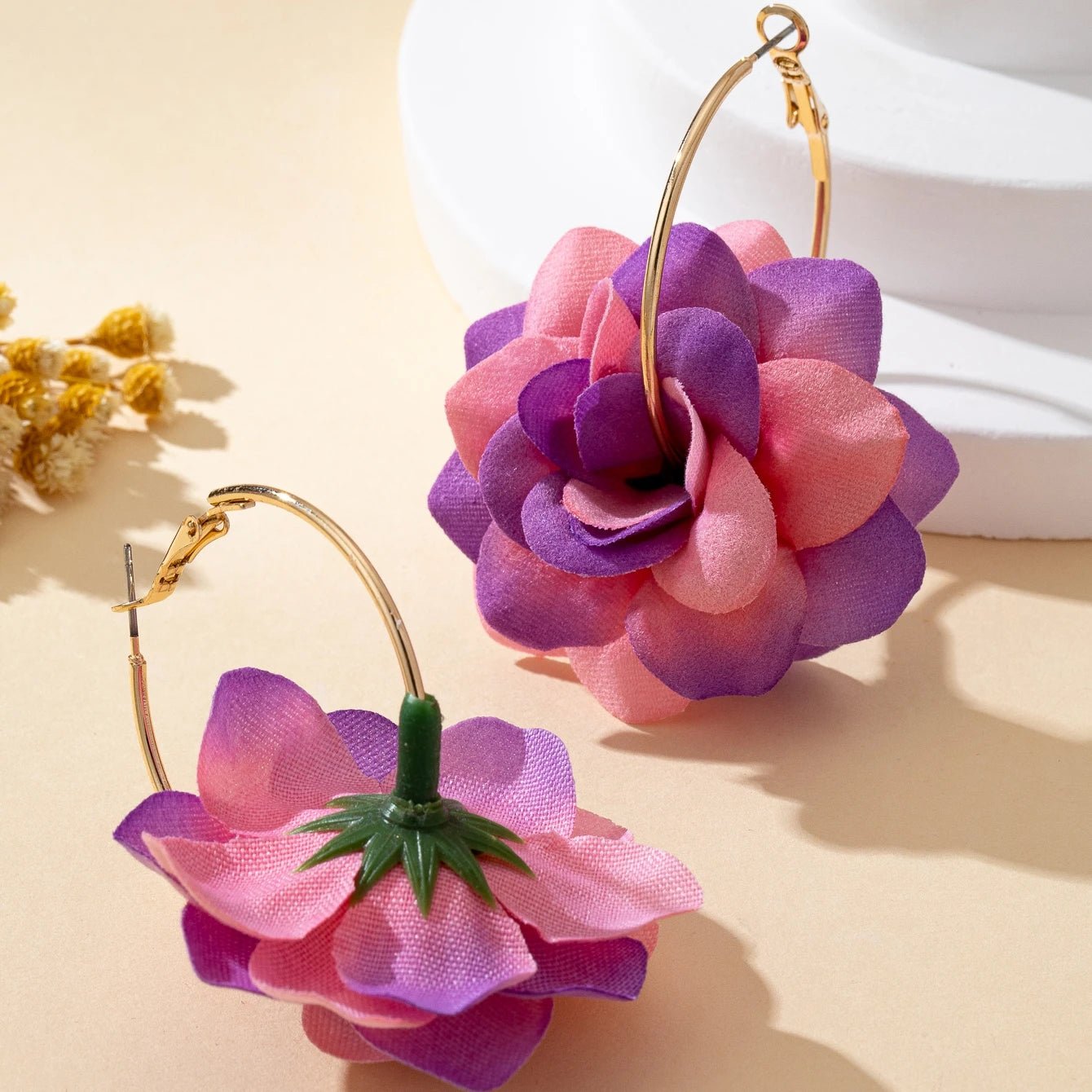 🌸 Paire de Boucles d'Oreilles Tissu Fleurs 3D Femme - Design Unique - FoytiShop
