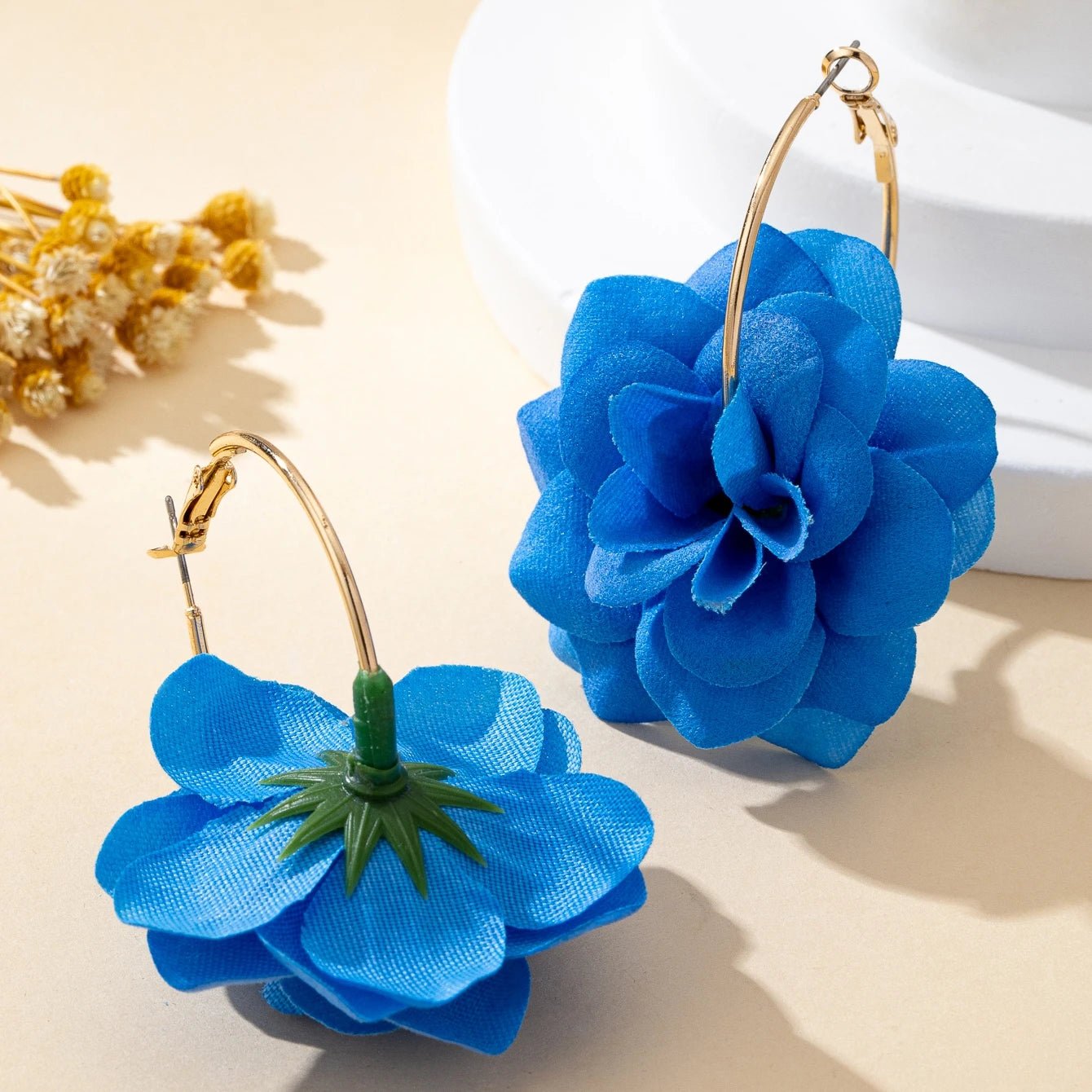 🌸 Paire de Boucles d'Oreilles Tissu Fleurs 3D Femme - Design Unique - FoytiShop