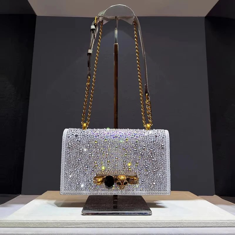 Pochette Luxe Strass Scintillants - Chaîne Crâne - FoytiShop