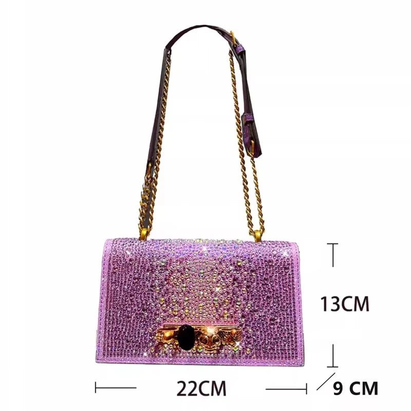 Pochette Luxe Strass Scintillants - Chaîne Crâne - FoytiShop