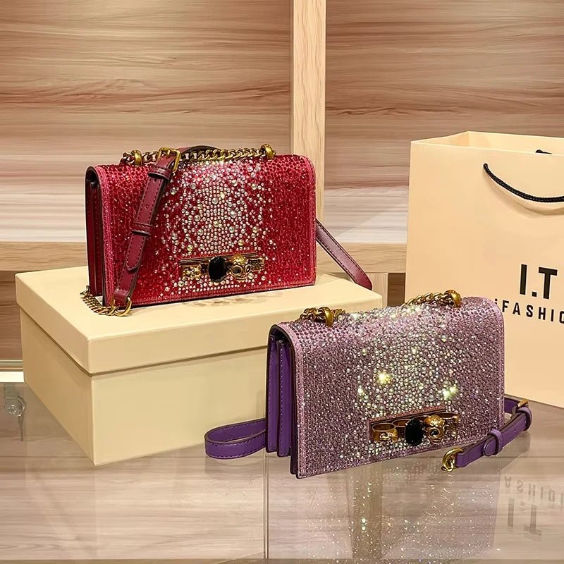 Pochette Luxe Strass Scintillants - Chaîne Crâne - FoytiShop