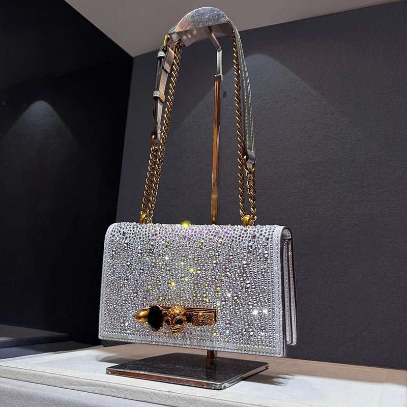 Pochette Luxe Strass Scintillants - Chaîne Crâne - FoytiShop