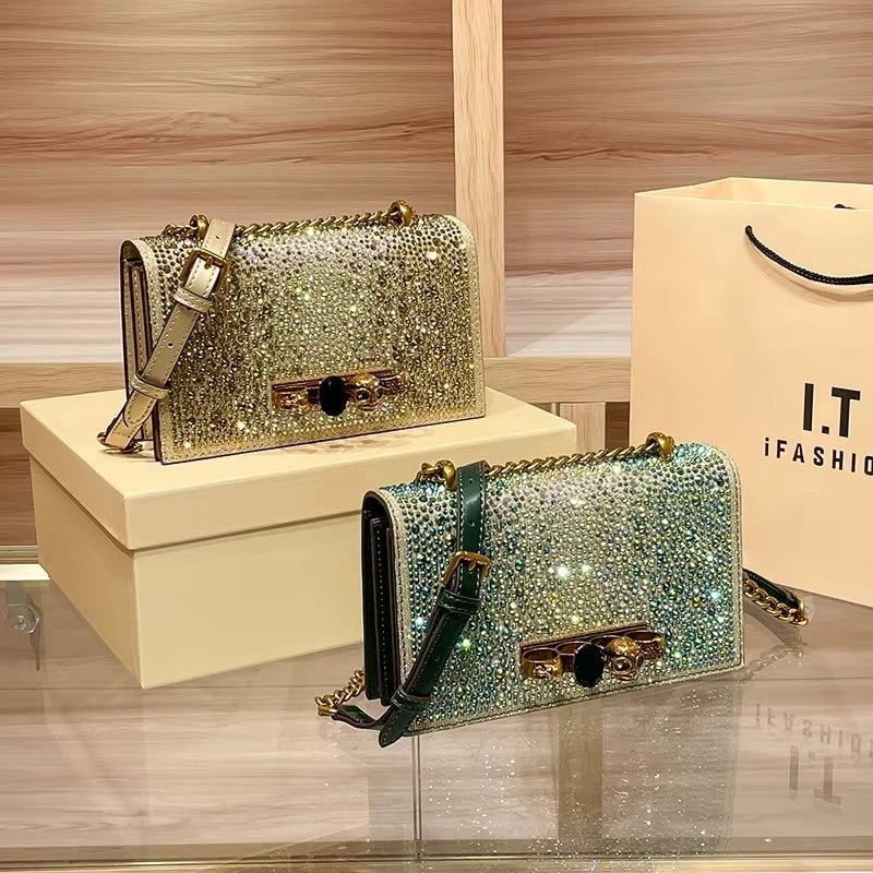 Pochette Luxe Strass Scintillants - Chaîne Crâne - FoytiShop